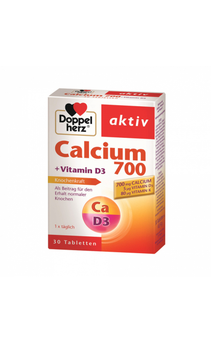 DOPPEL HERZ AKTIV CALCIUM 700 + VITAMIN D3, 30 tablečių