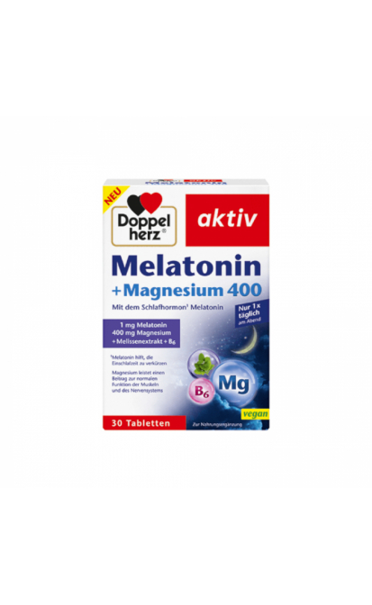 DOPPELHERZ AKTIV MELATONIN + MAGNESIUM 400, 30 dengtų tablečių